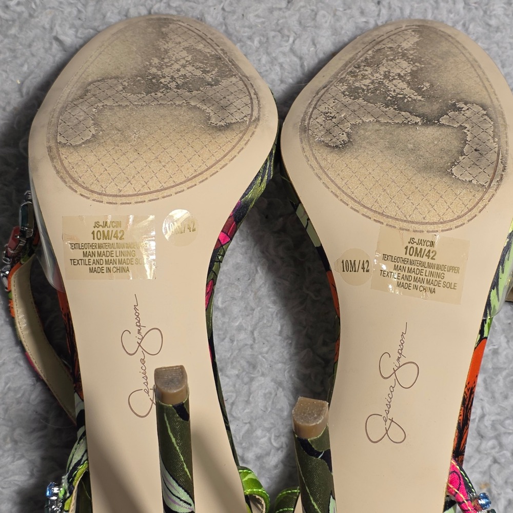 Jessica Simpson Multicolor Jeweled Floral High Heel Sandals - Picture 10 of 11